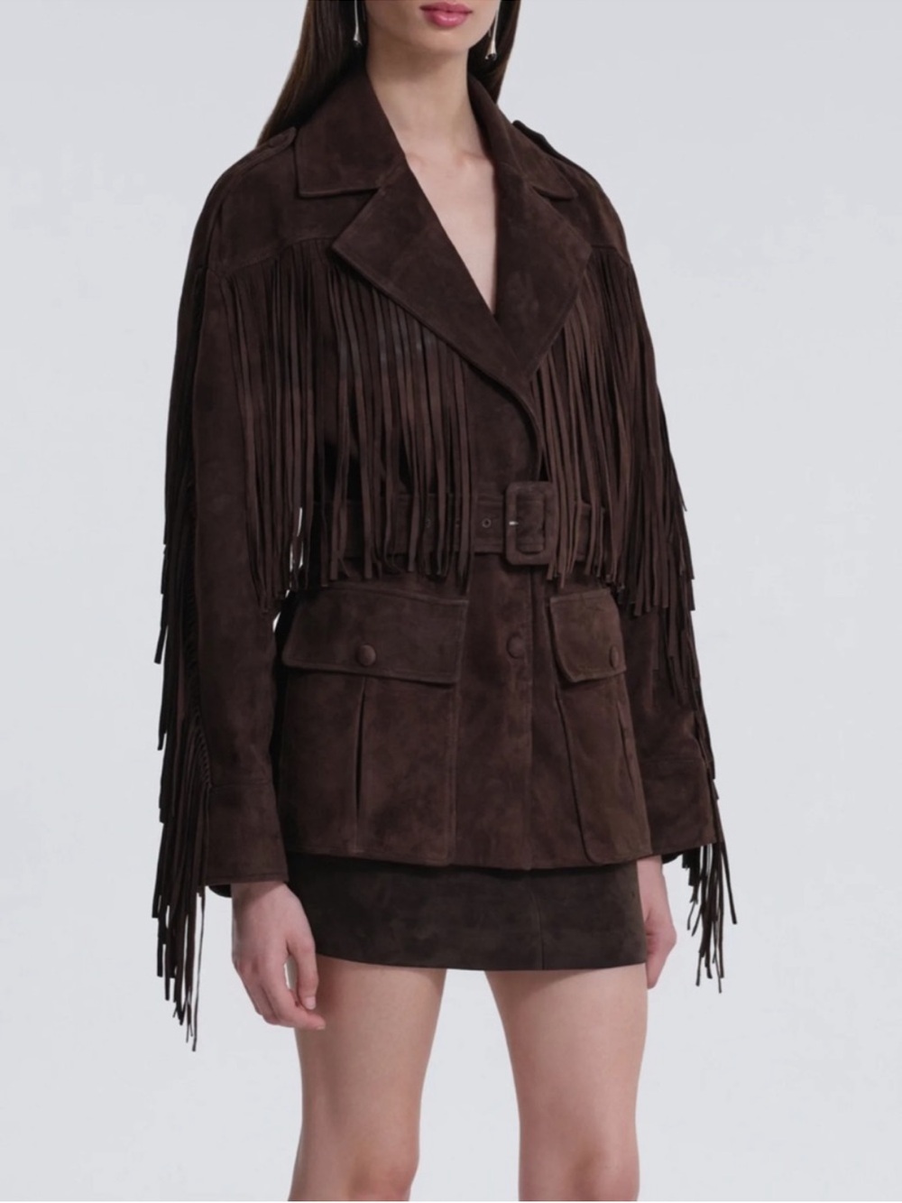 $1.9K Nour Hammour Cassidy suede jacket fringe - Picture 5 of 5